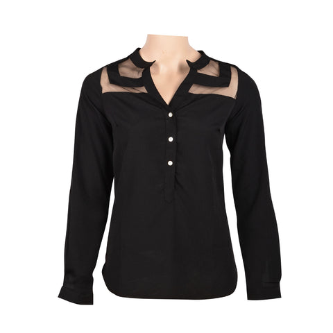 Black and Lace Long Sleeve Button Up